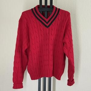 Vintage Polo Ralph Lauren Cable Knit VNeck Tennis Sweater XL